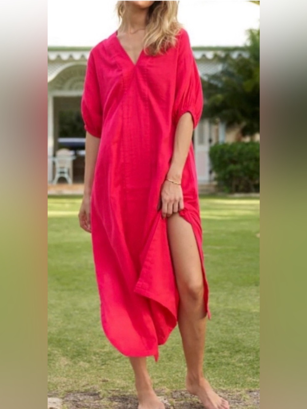 LAKE PAJAMAS COTTON GAUZE CAFTAN DRESS SIZE M.